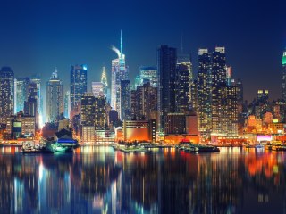 Obraz Wieloczęściowy Panoramiczny Widok Na Manhattan Nocą