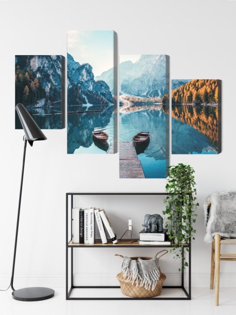 Obraz Wieloczęściowy Jezioro Braies We Włoskich Dolomitach 3D