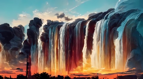 Obraz Na Płótnie Time Lapse Photography Of Waterfalls During Sunset