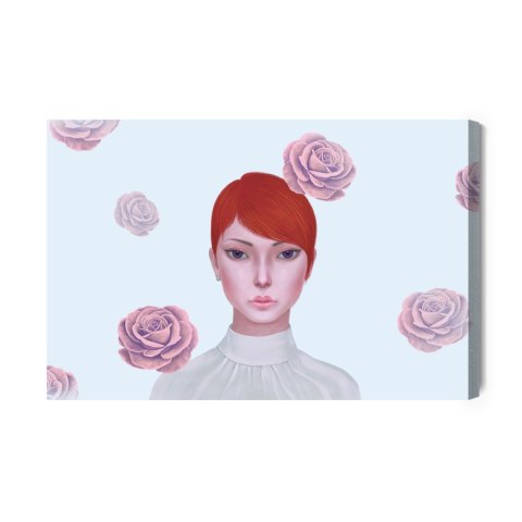 Obraz Na Płótnie Woman And Rose Flowers. Concept Idea Art Of Surreal, Mystery And Love. Conceptual 3D . Human And Nature. Portra