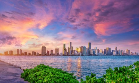 Obraz Wieloczęściowy Panorama Miami Podczas Zachodu Słońca