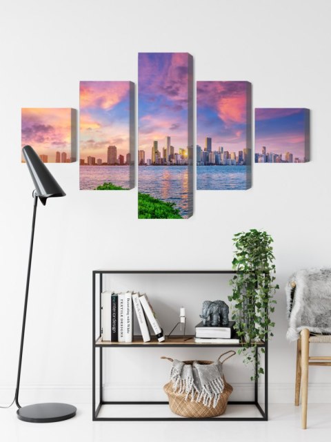 Obraz Wieloczęściowy Panorama Miami Podczas Zachodu Słońca