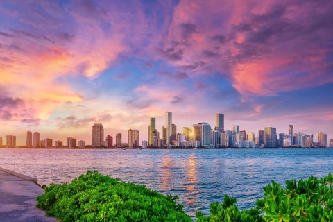 Obraz Wieloczęściowy Panorama Miami Podczas Zachodu Słońca