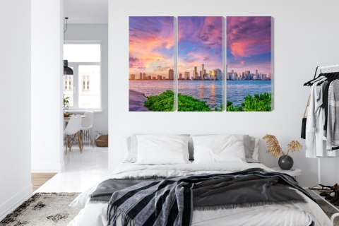 Obraz Wieloczęściowy Panorama Miami Podczas Zachodu Słońca