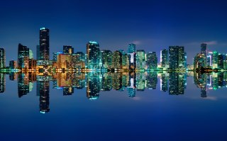 Obraz Wieloczęściowy Panorama Miami Nocą