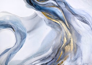 Fototapeta Abstract Blue Art With Gray And Gold — Light Blue Background With Beautiful Smudges And Stains Made With Alcohol Ink 