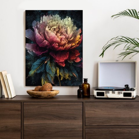 Plakat Abstrakcyjna Piwonia Na Ciemnym Tle