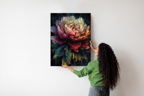 Plakat Abstrakcyjna Piwonia Na Ciemnym Tle