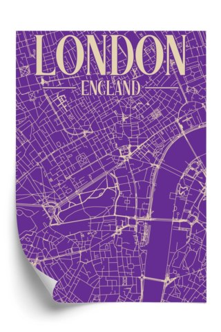 Plakat Centrum Londynu Na Fioletowej Mapie