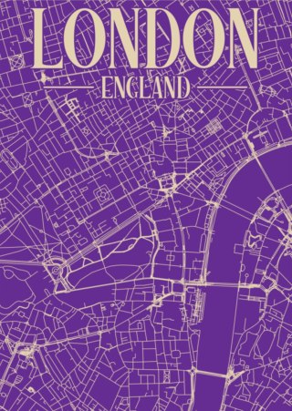 Plakat Centrum Londynu Na Fioletowej Mapie
