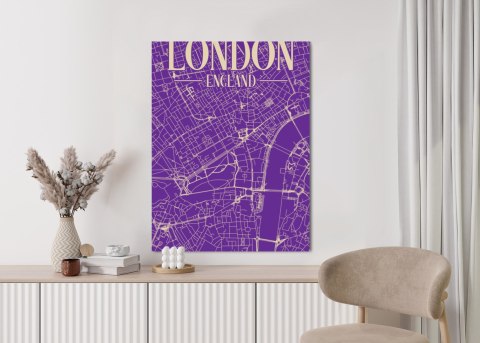Plakat Centrum Londynu Na Fioletowej Mapie
