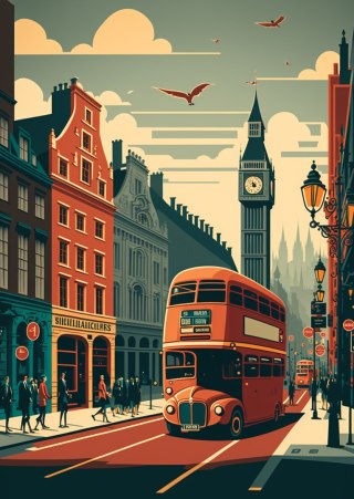 Plakat Londyński Autobus Na Ulicy Miasta