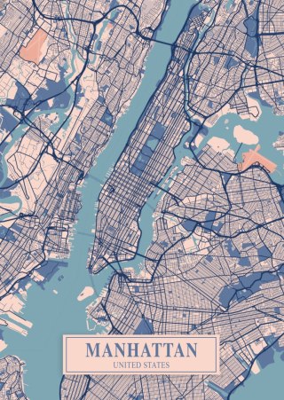 Plakat Mapa Manhattanu Nowy Jork W Stylu Vintage