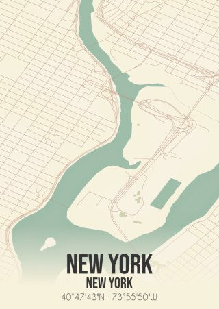 Plakat Nowy Jork Mapa W Stylu Retro