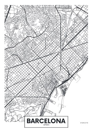 Plakat Czarno-Biała Mapa Barcelony