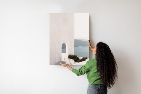 Plakat Biała Architektura Na Santorini Z Widokiem Na Morze