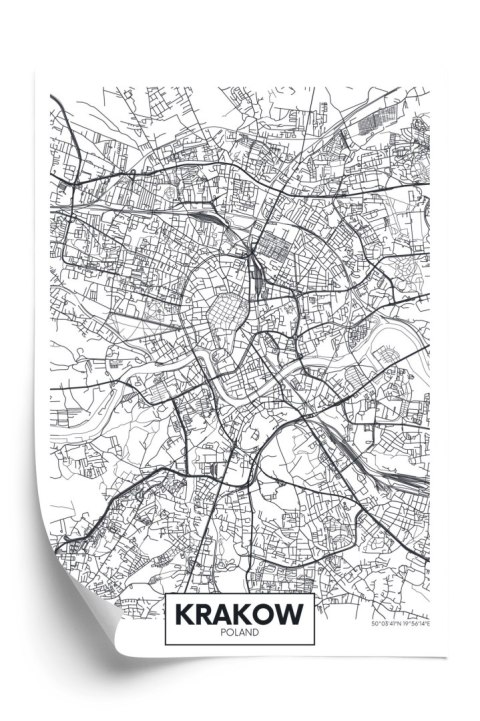 Plakat City Map Krakow, Travel Poster Design