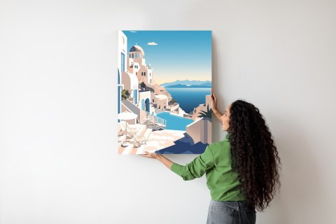 Plakat Grecka Architektura Na Santorini I Błękitne Morze