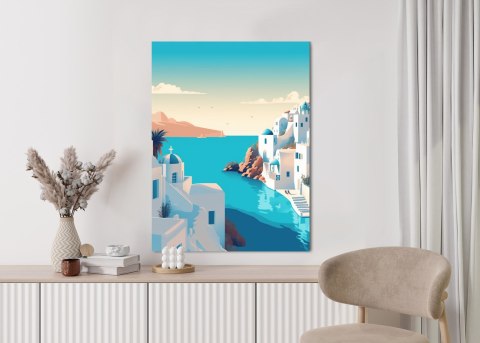 Plakat Piękne Santorini Z Błękitnym Morzem Ilustracja