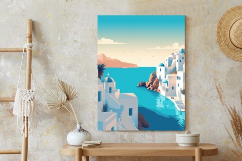 Plakat Piękne Santorini Z Błękitnym Morzem Ilustracja