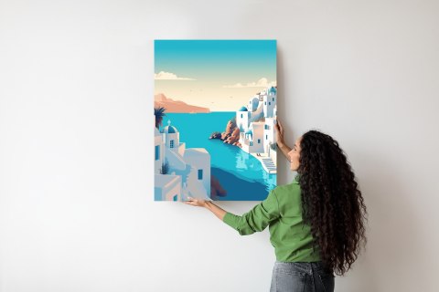 Plakat Piękne Santorini Z Błękitnym Morzem Ilustracja