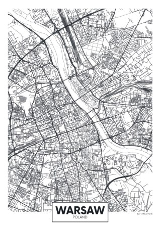 Plakat Warszawa Czarno Biała Szczegółowa Mapa Miasta