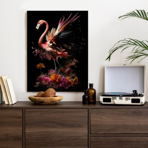Plakat Flaming Z Kwiatami Na Surrealistycznej Ilustracji
