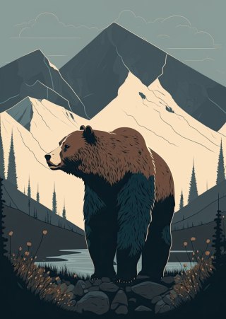 Plakat Niedźwiedź W Górach Na Ilustracji