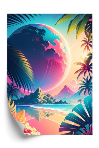 Plakat Tropikalna Plaża I Abstrakcyjna Planeta Krajobraz