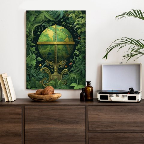 Plakat Kula Ziemska Z Zielonymi Liśćmi Jako Symbol Natury
