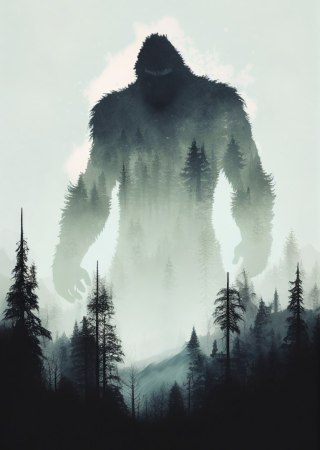 Plakat Sylwetka Yeti I Mroczny Las