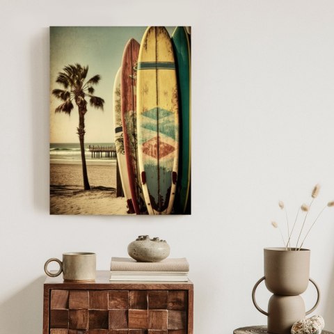 Plakat Plama I Deski Surfingowe W Tonach Vintage
