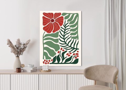 Plakat Retro Rośliny I Czerwone Kwiaty