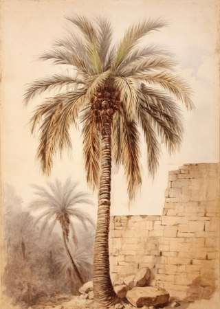 Plakat Ilustracja Palmy Przy Starym Murze