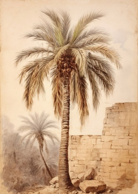 Plakat Ilustracja Palmy Przy Starym Murze