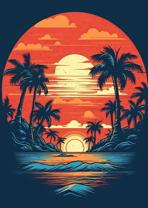 Plakat Letnia Plaża Z Palmami I Morzem