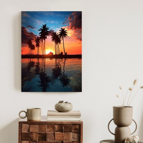 Plakat Morze I Palmy W Kolorach Pomarańczy I Granatu