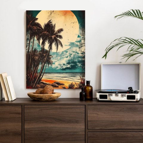 Plakat Tropikalna Plaża Słońce I Palmy Vintage
