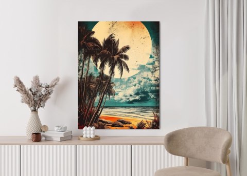 Plakat Tropikalna Plaża Słońce I Palmy Vintage