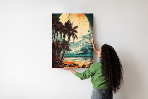 Plakat Tropikalna Plaża Słońce I Palmy Vintage
