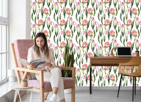 Tapeta Malowane Kwitnące Tulipany