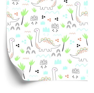Tapeta Dla Dzieci, Dinozaury Chmury Drzewa Zieleń