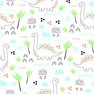 Tapeta Dla Dzieci, Dinozaury Chmury Drzewa Zieleń