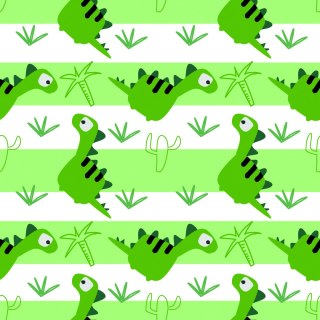 Tapeta Dla Dzieci - Dinozaury Na Tle Zielono - Białych Pasków