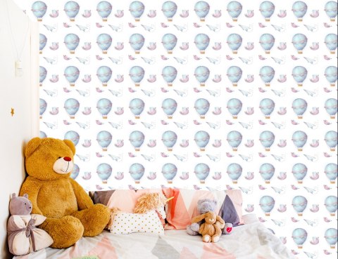 Tapeta W Balony, Chmury, Ptaki, Do Pokoju Dziecka