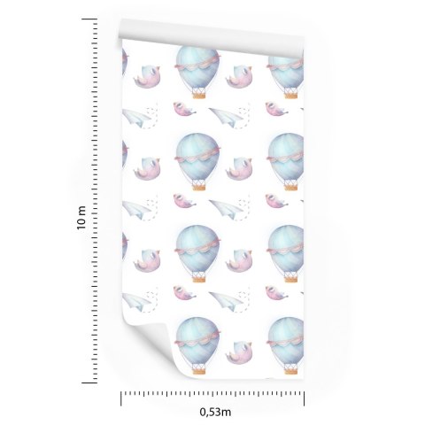 Tapeta W Balony, Chmury, Ptaki, Do Pokoju Dziecka