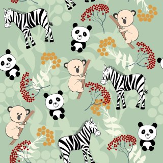 Tapeta Dla Dzieci - Zebry, Misie Koala I Pandy