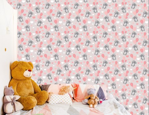 Tapeta Dla Dzieci - Misie Koala, Baloniki I Serduszka