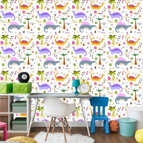 Tapeta Kolorowa Dinozaury Palmy, Do Pokoju Dziecka