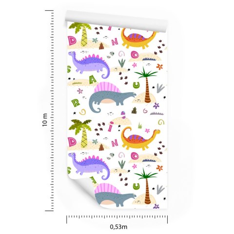 Tapeta Kolorowa Dinozaury Palmy, Do Pokoju Dziecka